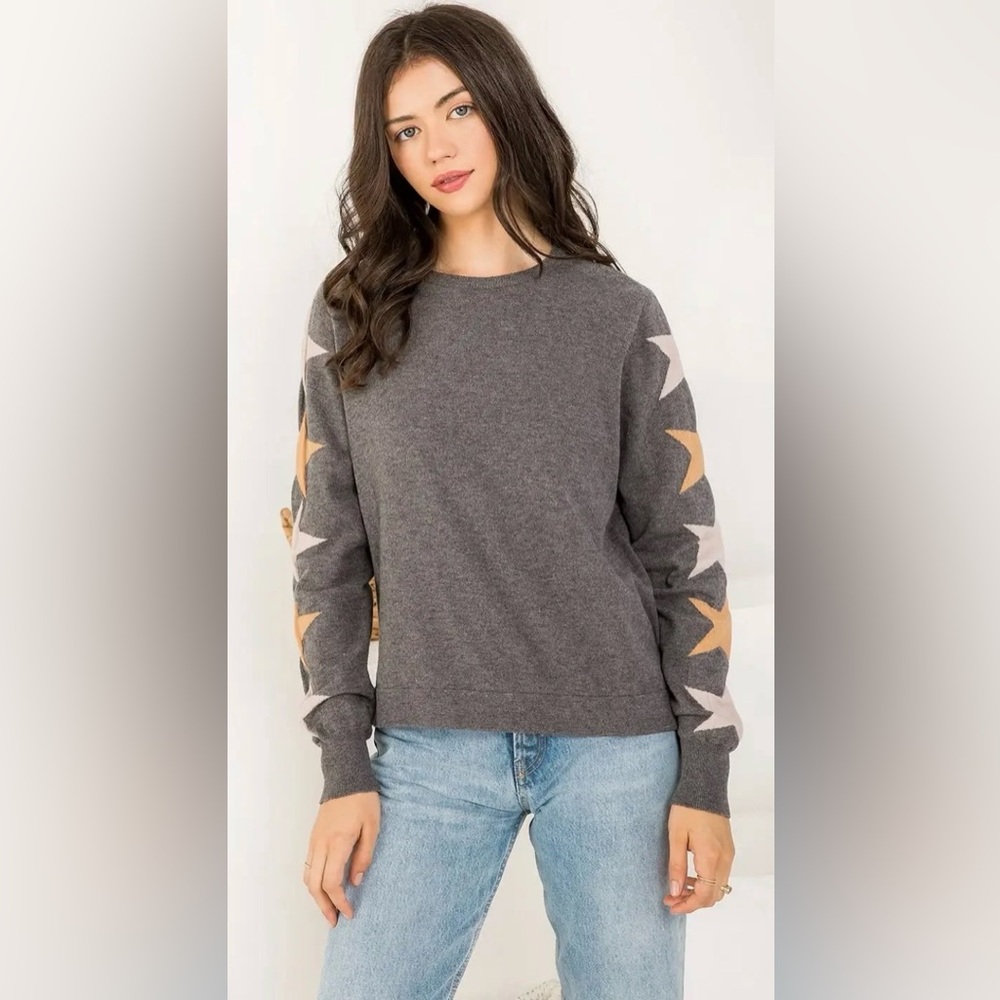 THML. Grace Star Crewneck Sweater. Gray. Size XS.